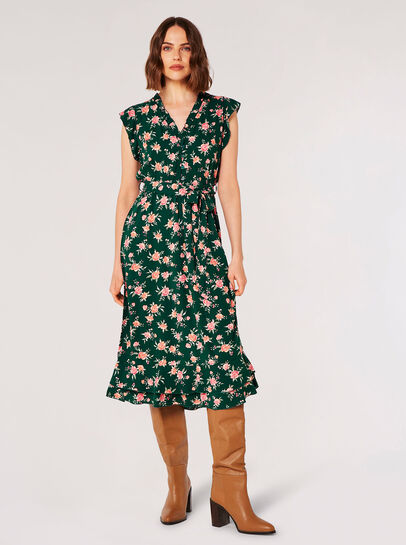 Ditsy Painterly Rose Midi Dress