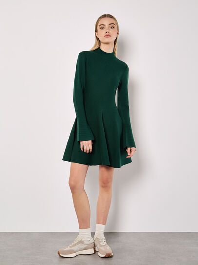 Bell Sleeve Knitted Skater Mini Dress
