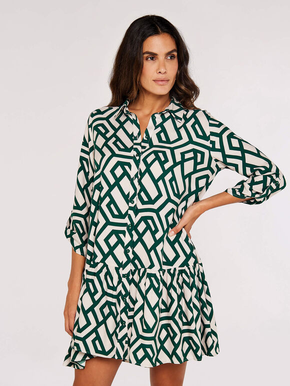 Geometric Print Mini Dress, Green, large
