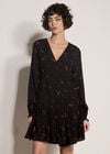 Cherry Print Crepe Mini Dress, Black, large