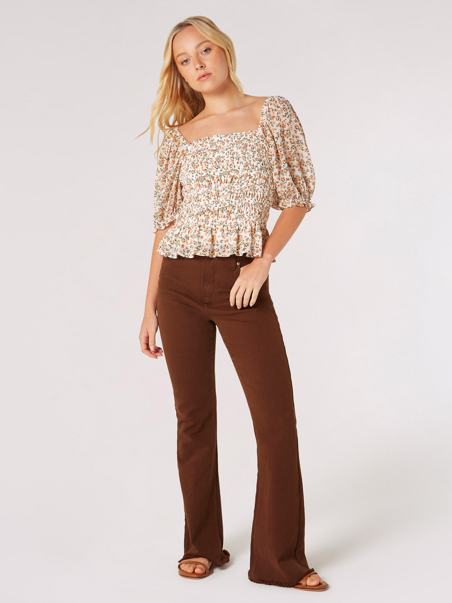 Ditsy Floral Smocked Peplum Top | Apricot Clothing