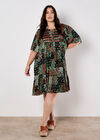 Patchwork Print Crinkle Mini Dress, Green, large