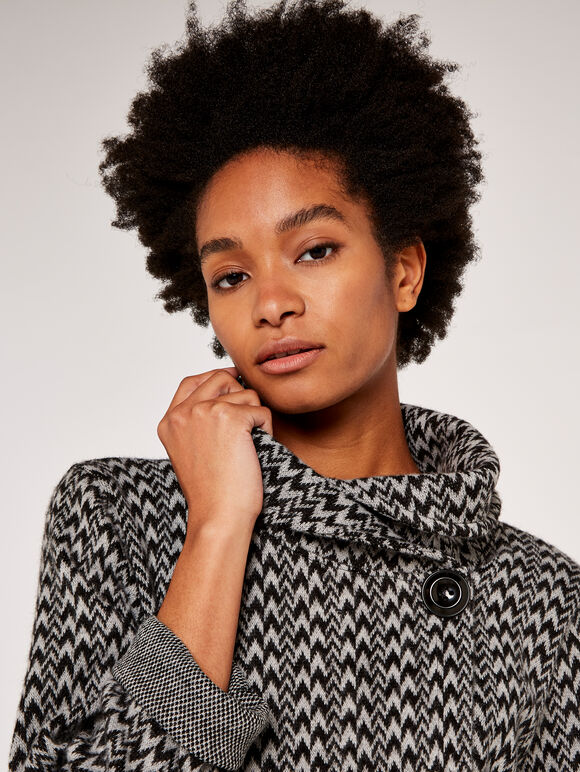 Chevron Single Button Cardigan, Grey, large