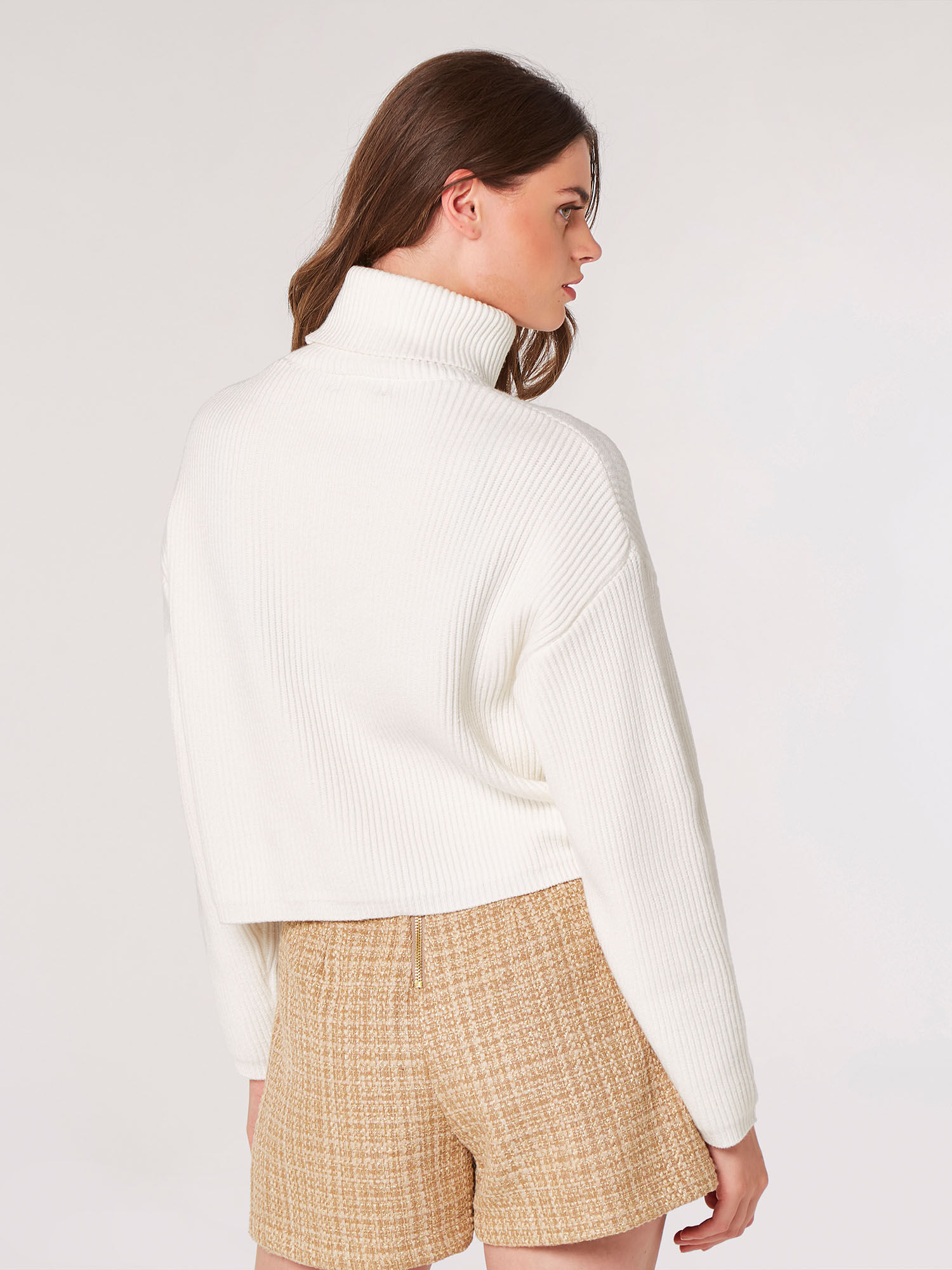 White ribbed roll neck jumper deals