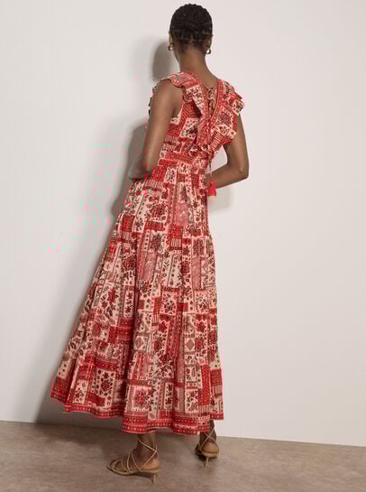 Shimmer Scarf Print Tiered Midaxi Dress