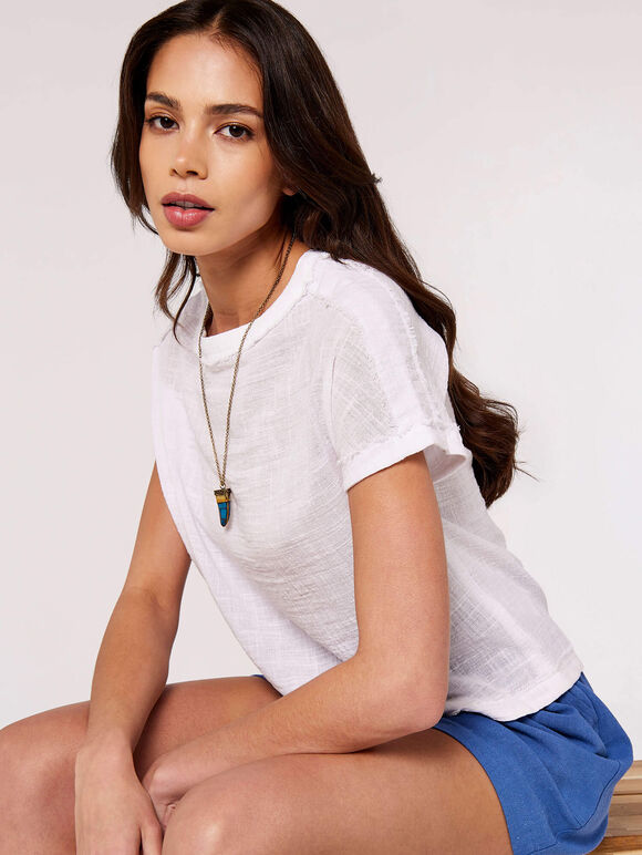 Raw Edge Cotton Tee, White, large