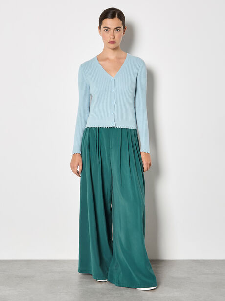 Ribbed Knit Scalloped Cardigan