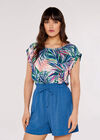 Tropical Palm Print Woven T-Shirt, Pink, large