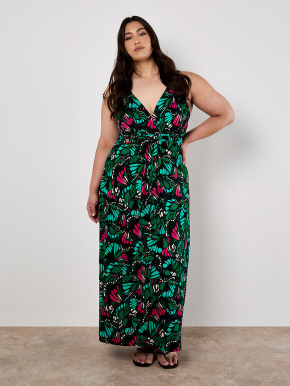 Butterfly Wings Jersey Maxi Dress, Navy, large