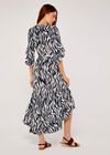 Zebra Print Dip Hem Dress, Navy, large