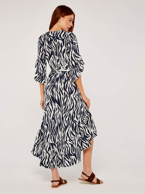 Zebra Print Dip Hem Dress, Navy, large