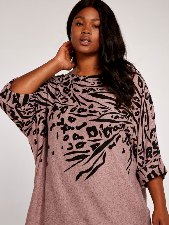 Curve Leopard And Zebra Batwing Top, Pink, large