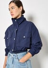 Sporty Cropped Jacket, Navy, large