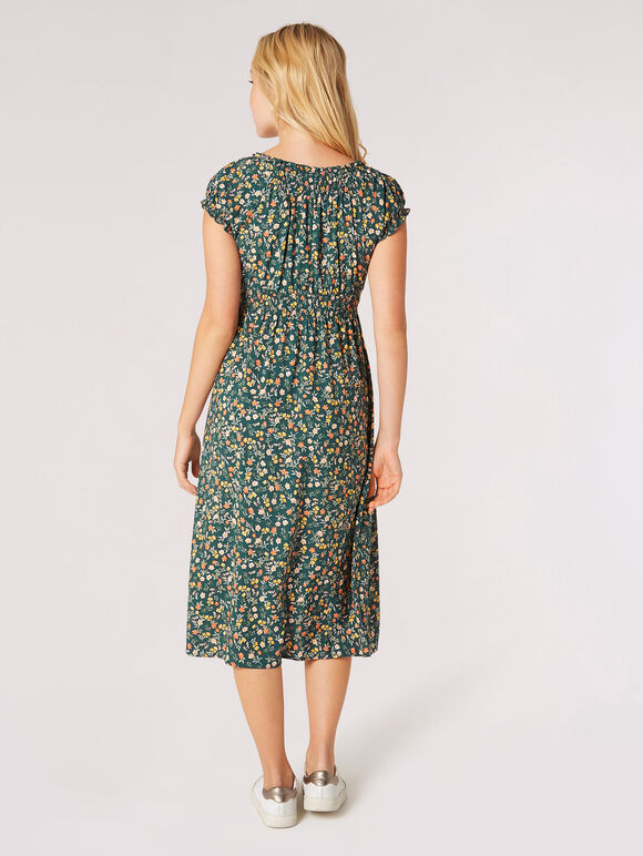 Robe Midi Garden Floral Milkmaid, Vert, grand