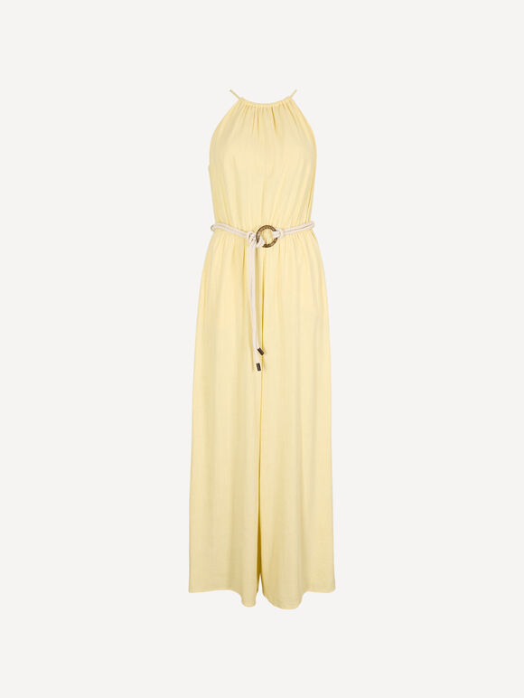 Cotton Blend Wide-Leg Jumpsuit, Yellow, large