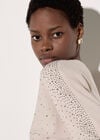 Diamante Ribbed Batwing Jumper, Stone, large