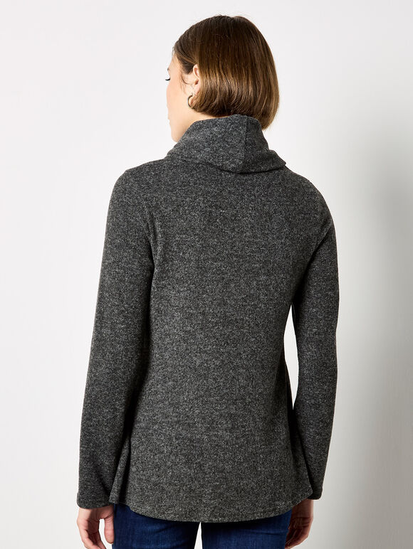 Asymmetric Hem Knit Top, Dark Grey/Charcoal, large