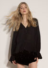 Textured Peplum Hem Blouse, Black, large