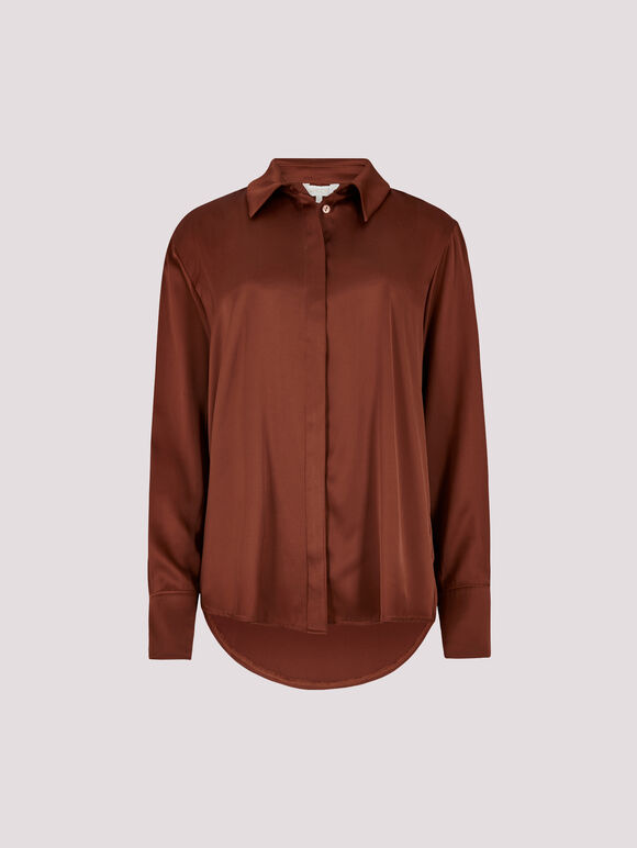 Oversized Satin Shirt, Burgundy, large