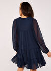 Crinkle Tiered Chiffon Dress, Navy, large