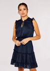 Satin Shimmer Jacquard Dress, Navy, large