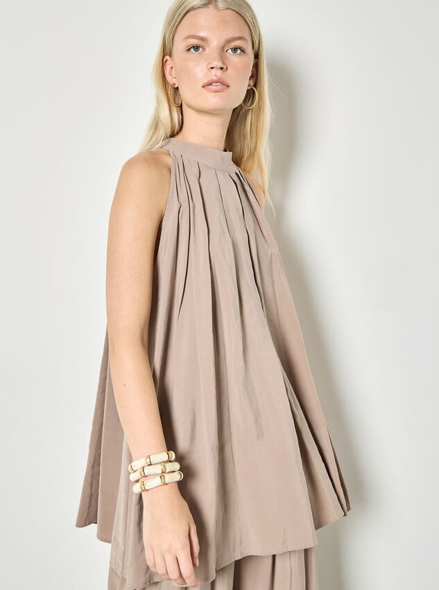 Soft Pleat Tunic Top, Stone, large