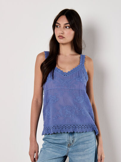 Embroidered Crochet Top