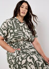 Geo Grecian Shirt Midi Dress, Khaki, large