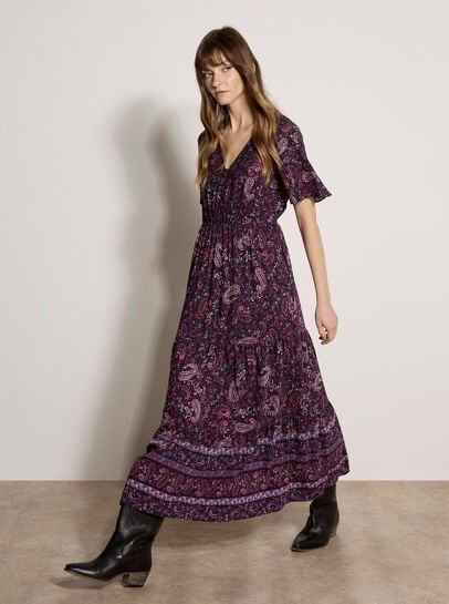 Paisley Print Tiered Maxi Dress