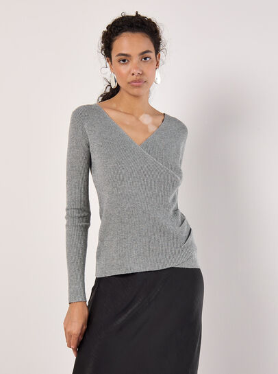 Ribbed Knit Sparkle Wrap Jumper