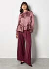 Ruffle Crinkle Satin Top, Pink, large