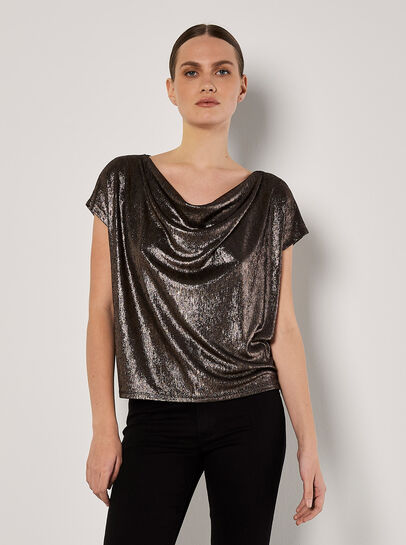 Metallic Foil Cowl Neck Top
