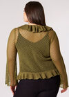 Curve Open Knit Ruffle Cardigan, Khaki, large