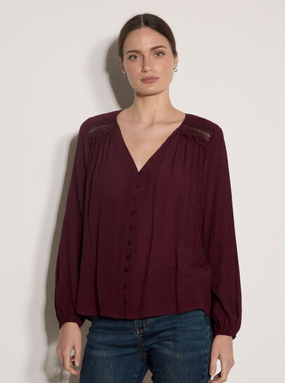 Crochet Insert Shimmer Blouse