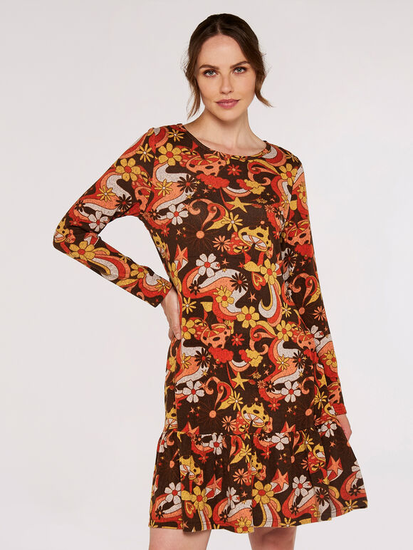 Mushroom Swing Dress, Brown, large