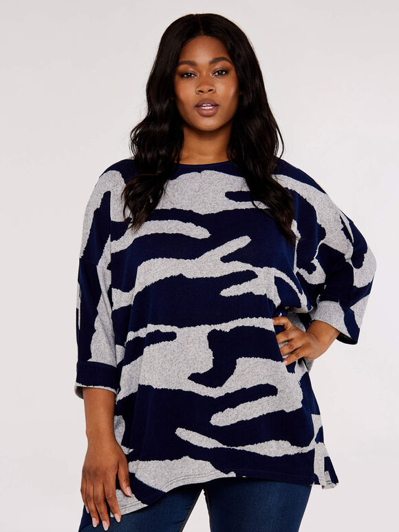 Curve Zebra  Batwing Top, Navy, large