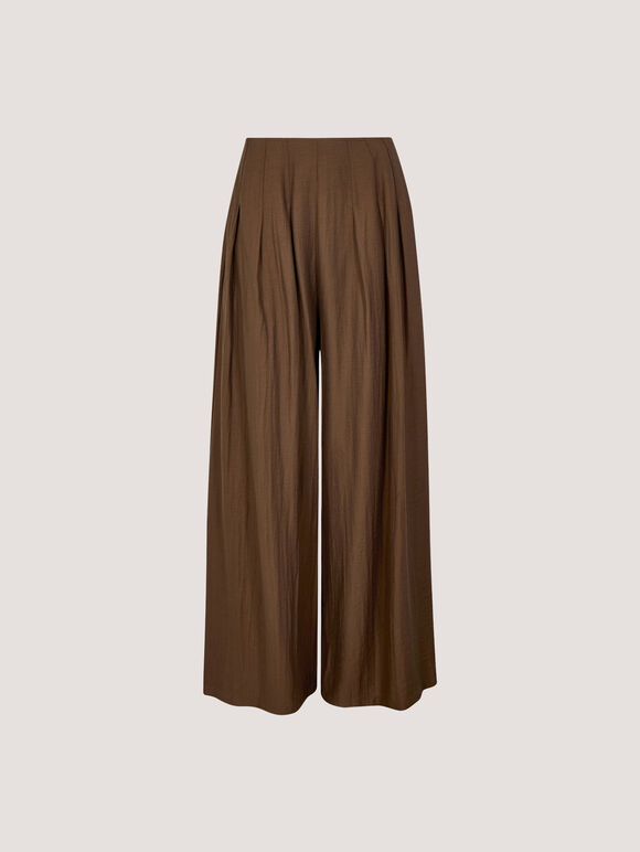 Textured Twill Wide-Leg Trousers, Brown, large
