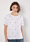 Embroidered Heart Cotton T-Shirt, White, large