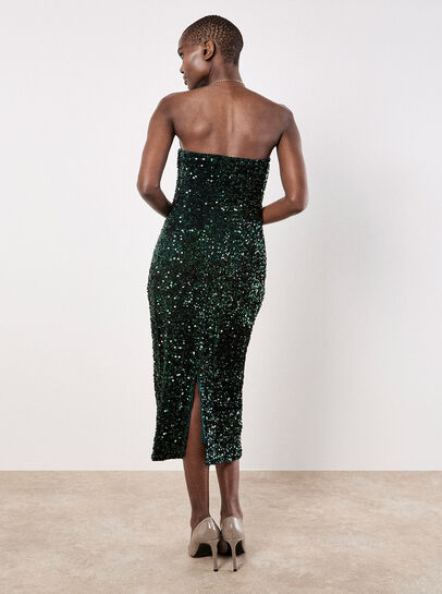 Sequin Bandeau Velvet Bodycon Midi Dress