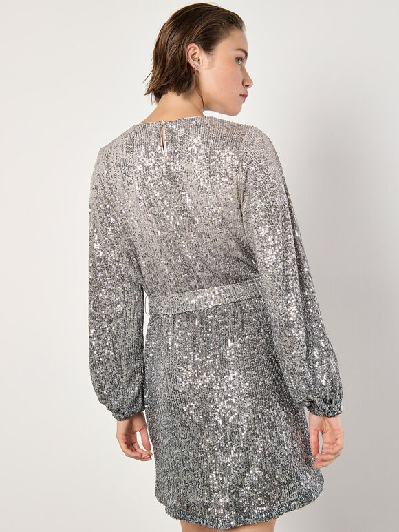 Ombre Sequin Mini Dress, Grey, large
