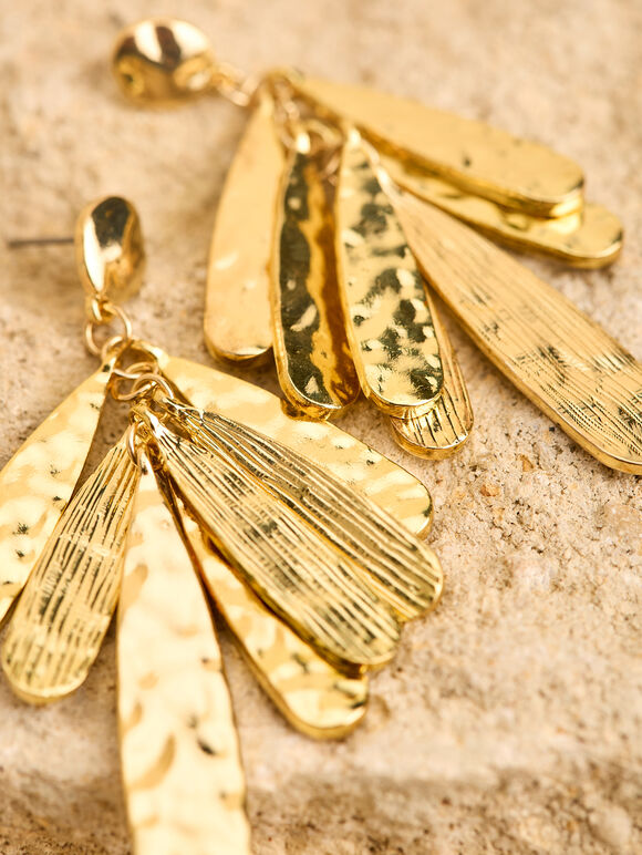 24K Gold Plated Leaf Drop Earrings, Gold, large
