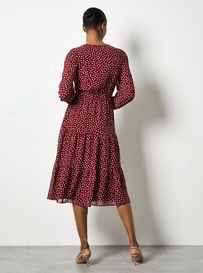 Polka Dot Chiffon Wrap Midi Dress
