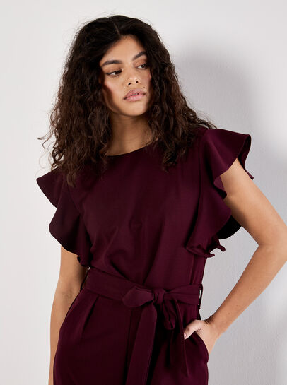 Ruffle Sleeve Jersey Jumpsuit