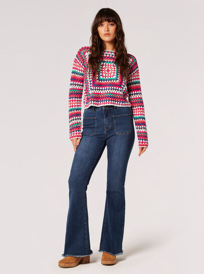 Cotton Cropped Crochet Squares Top