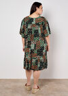 Patchwork Print Crinkle Mini Dress, Green, large