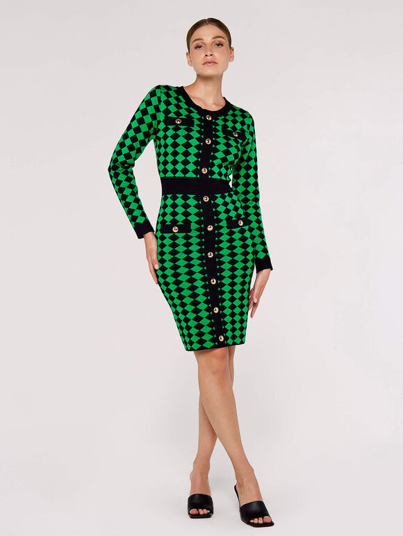 Diamond Print Mini Dress, Green, large