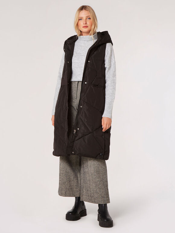 Longline Puffer Gilet, Black, large