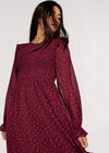 Polka Dot Smocked Midi Dress, Burgundy, large