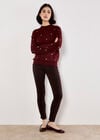 Embroidered Hearts Fine Knit Jumper, Burgundy, large