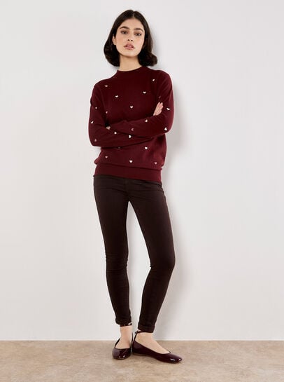 Embroidered Hearts Fine Knit Jumper